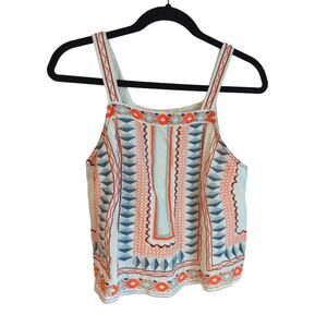 Anthropologie Blue and Orange Geometric Blouse